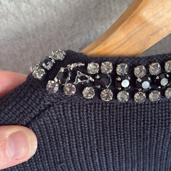 J Crew New relaxed Emilie sweater lady jacket jewel trim Womens Medium Black - Picture 8 of 9